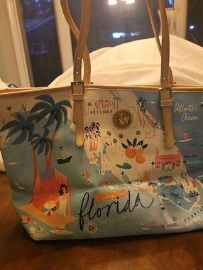 Spartina 449 Light Blue Florida Map Tote with Cream Straps